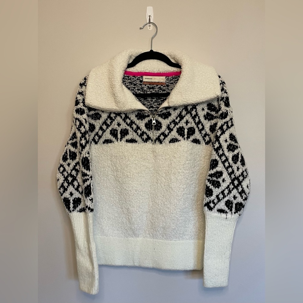 Anthropologie Pilcro Maia Cropped Quarter-Zip Pullover, White, Size S, EUC - Picture 4 of 8